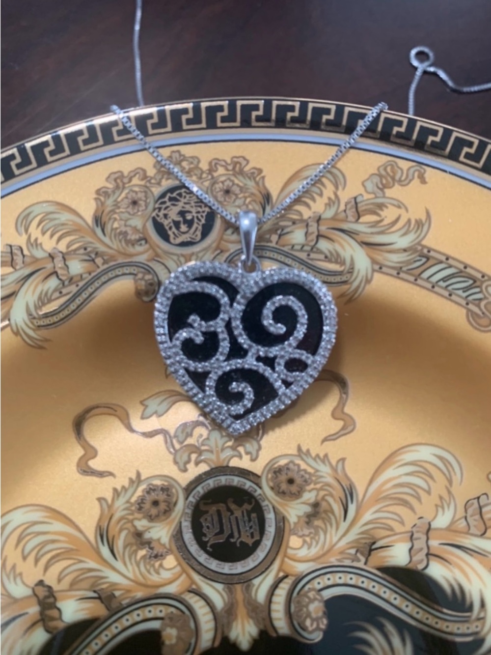 Vintage Filigree Silver, Onyx & Diamond Pendant